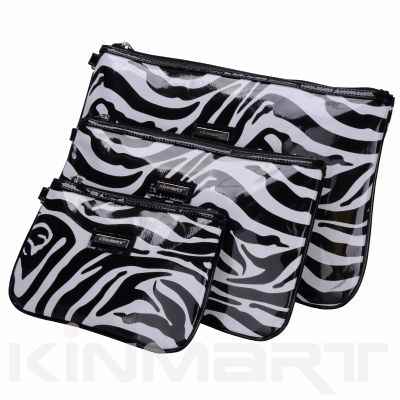 Boxy PVC Zebra Print Cosmetic Bags 3 pc Set